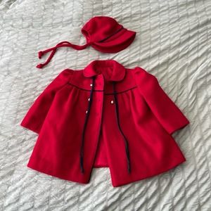Vintage girl’s wool coat and hat set, size2